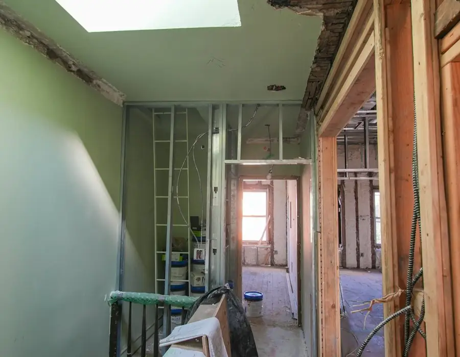Corridor stripped back to framing